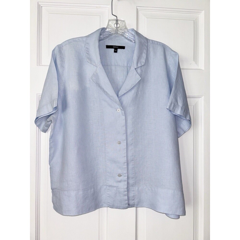 Quince Women's Light Blue Short Sleeved Shirt Size Medium